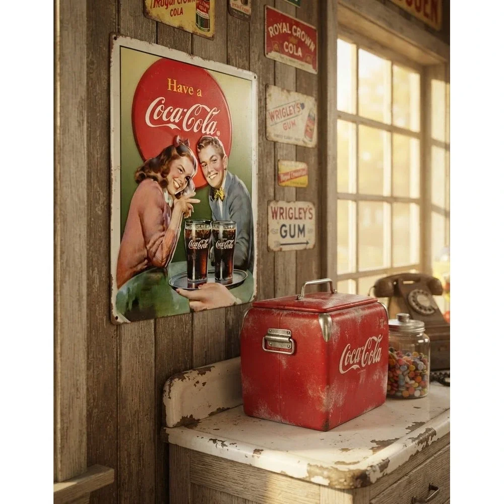 Coca-Cola Vintage Style Metal Tin Sign Retro Couple Wall Decor 16x12